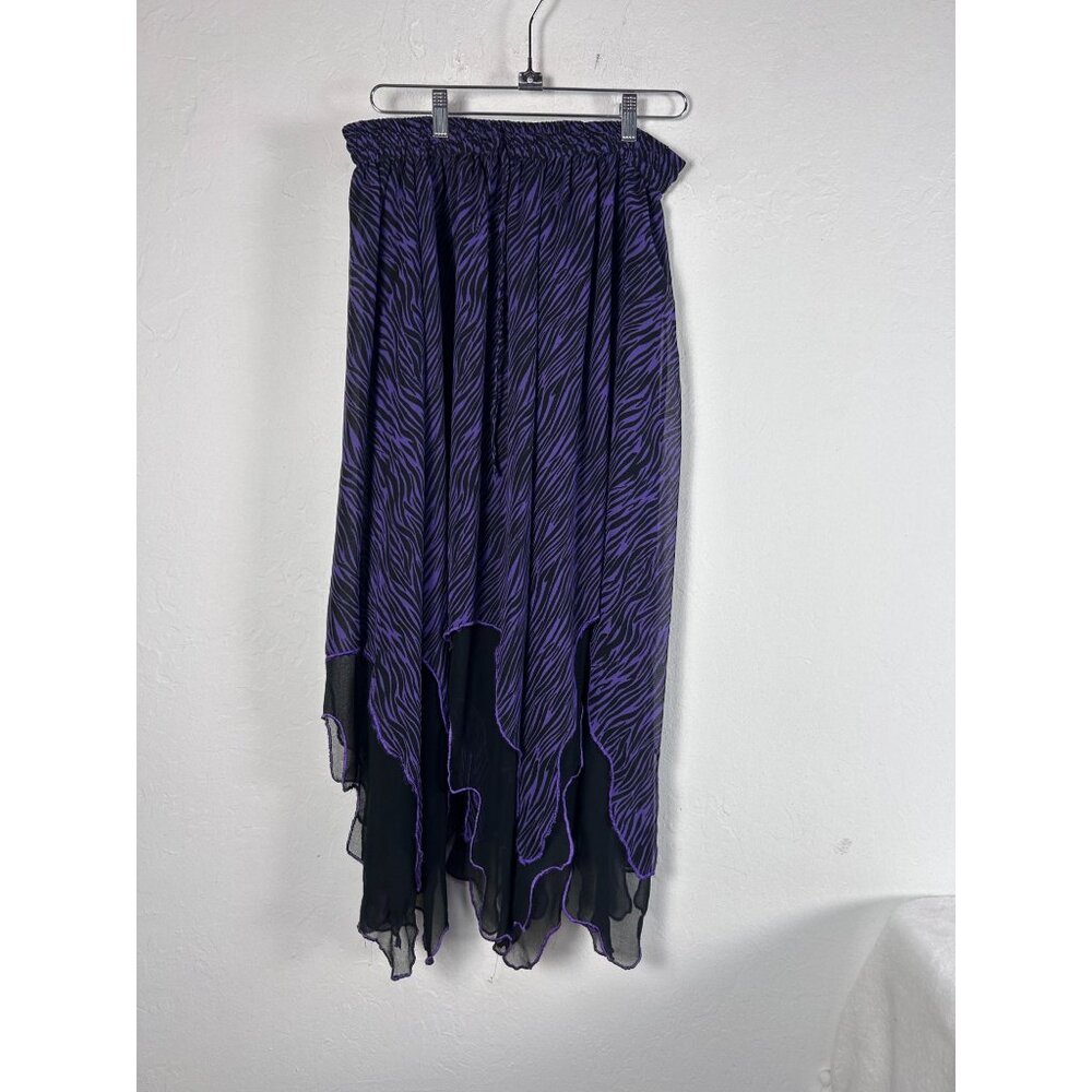 Womens Purple & Black Zebra Print Handkerchief Hem Midi Skirt One Size Pull-On